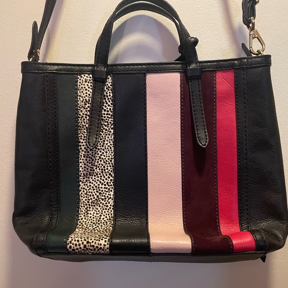 Fossil Handbags - Fossil Black Multicolor Leather & Fur Bag Shoulder Strap Backpack Crossbody.